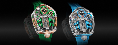 Jacob & Co. Bugatti Tourbillon Sapphire Crystal watch with transparent sapphire case and V16 automaton