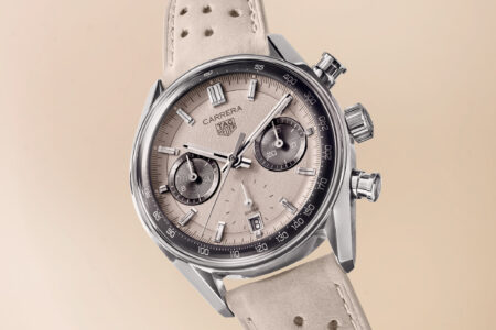 TAG Heuer gives the Carrera Glassbox a warmer racing dial TAG Heuer Carrera Chronograph Glassbox Limited Edition with sand dial and anthracite counters