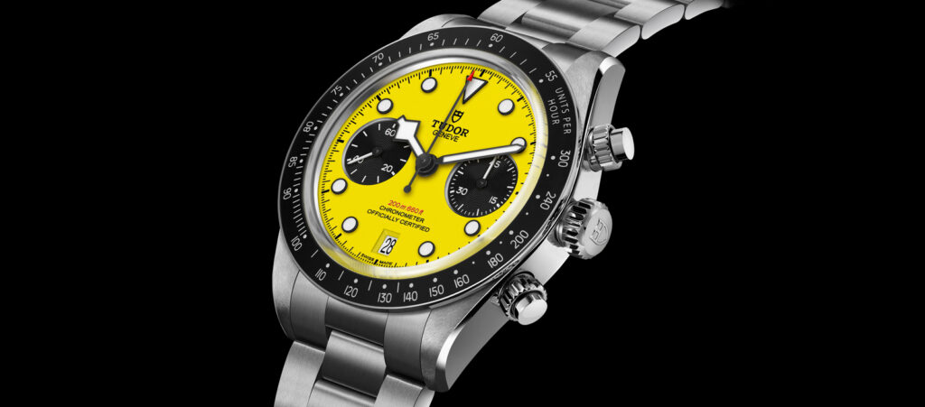 Tudor Black Bay Chrono 39 Bumblebee with yellow dial and black chronograph registers