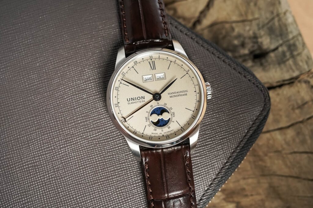Union Glashütte 1893 Johannes Dürrstein Edition Double Moon Phase watch with champagne dial
