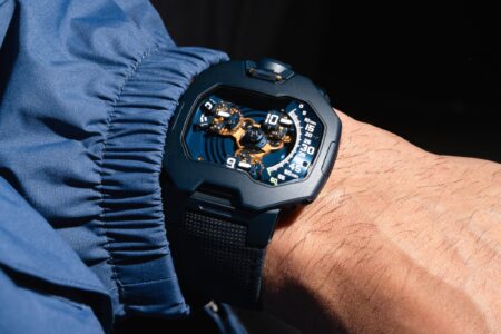 Urwerk UR-120 Blue Planet watch with blue PVD case and satellite hour display
