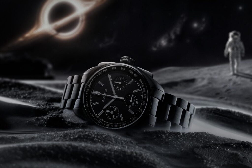 Bulova Lunar Pilot Black Hole Limited Edition with black PVD case and Musuo black dial