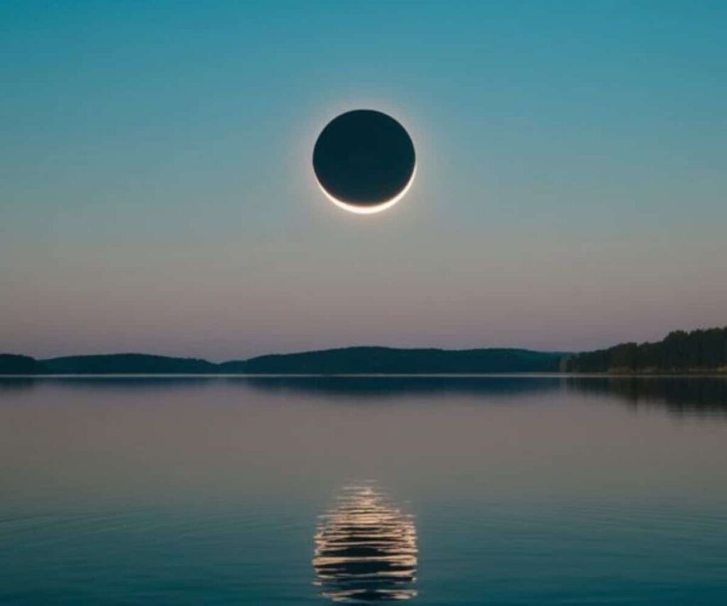 Private yacht at sunset in the Balearic Islands ahead of a solar eclipse