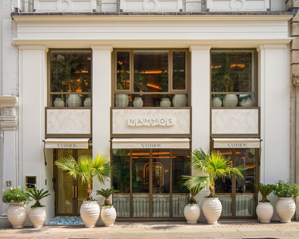 Nammos Opens Its First City Restaurant in Mayfair Nammos London restaurant interior on Berkeley Street in Mayfair with Mediterranean-inspired design