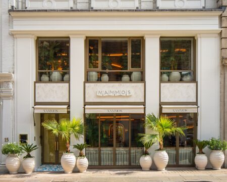 Nammos Opens Its First City Restaurant in Mayfair Nammos London restaurant interior on Berkeley Street in Mayfair with Mediterranean-inspired design