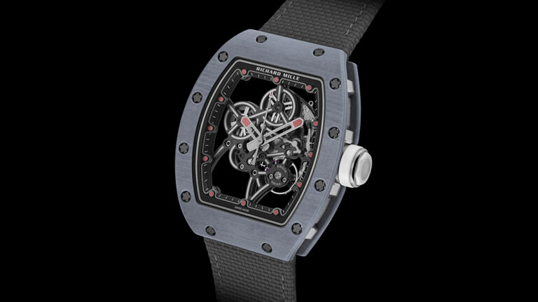 Richard Mille RM 55-01 Pushes Skeletonised Lightness Further Richard Mille RM 55-01 skeletonised watch in a tonneau-shaped composite case