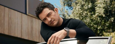 Orlando Bloom wearing a Porsche Design Chronograph 1 at a Manhattan watch event