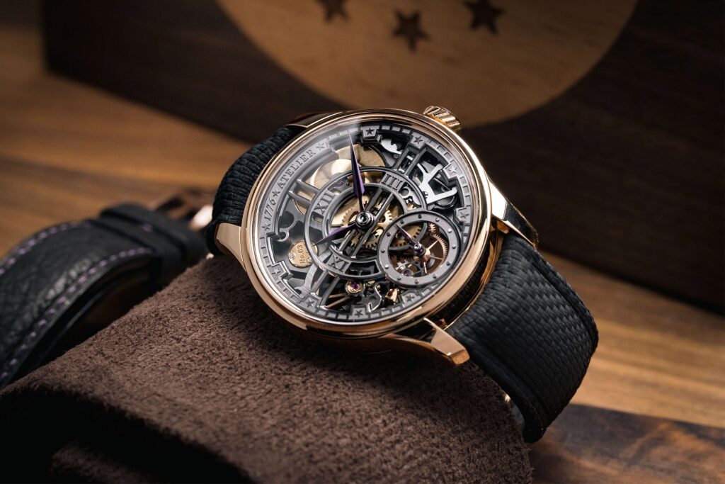1776 Atelier Liberty 250 Brings American Independence Into High Watchmaking 1776 Atelier Liberty 250 rose gold watch with openworked hand-finished movement