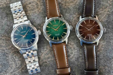 Seiko’s 2026 Presage Cocktail Time Trio Brings Colour to a Compact Dress Watch Seiko Presage Cocktail Time HCB001 HCB002 and HCB003 watches with blue green and brown gradient dials