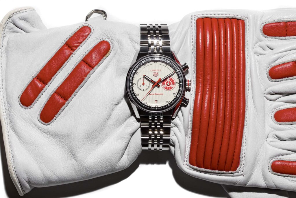 TAG Heuer Gives the Carrera Glassbox a Team Ikuzawa Racing Treatment TAG Heuer Carrera Chronograph x Team Ikuzawa with white dial and red racing accents