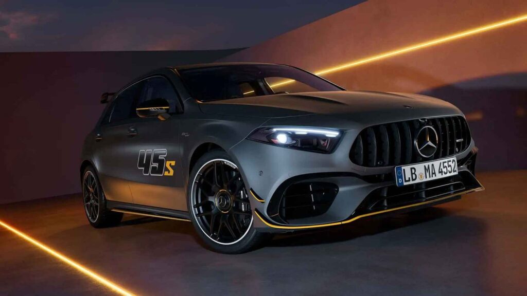 Mercedes-AMG Gives the A45 S a Sharp Final Edition Send-Off Mercedes-AMG A45 S Final Edition in Mountain Grey Magno with yellow accents