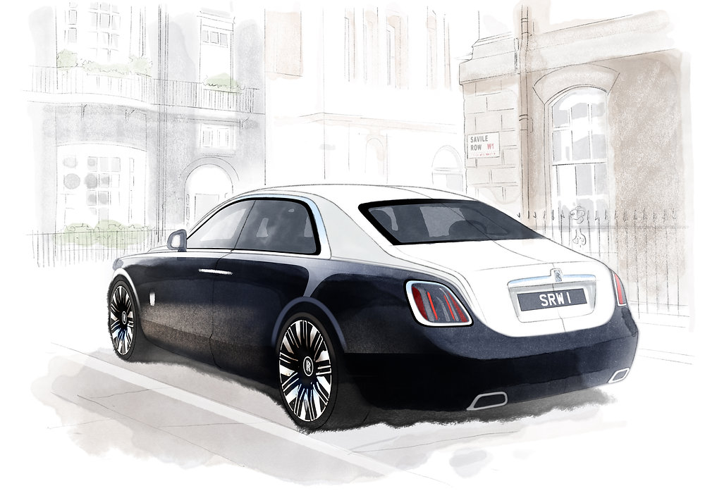 Rolls-Royce Ghost Savile Row Dresses the Ghost Extended in Tailoring Codes Rolls-Royce Ghost Savile Row in Midnight Sapphire over English White