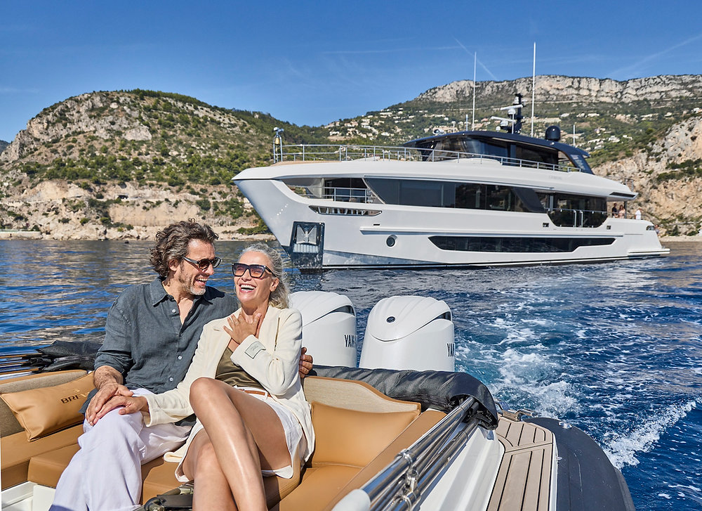 Majesty 100 Terrace Launches With a Private Take on the 100-Foot Superyacht Majesty 100 Terrace superyacht on the water with large windows and private owner terrace