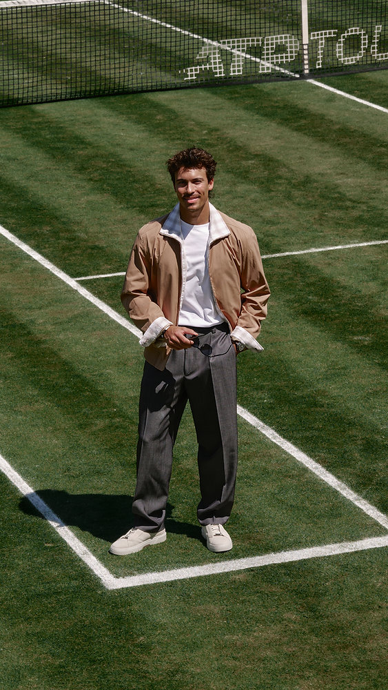 BOSS BY BECKHAM Summer Capsule featuring neutral summer tailoring, linen separates and white leather sneakers