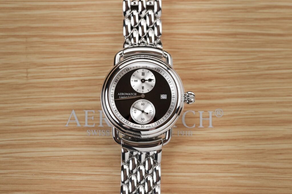 Aerowatch 1942 Limited Edition Automatic Regulator with black regulator dial and stainless steel bracelet