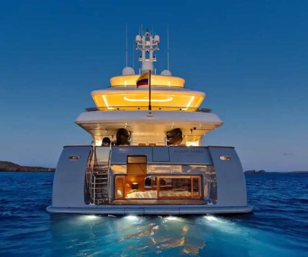 Aqua Mare Brings a Quieter Kind of Superyacht Travel to the Galapagos Aqua Mare superyacht cruising near volcanic coastline in the Galapagos Islands