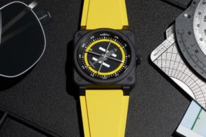 Bell & Ross BR-03 Helipad watch with black ceramic case and yellow helipad-inspired dial