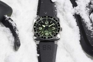 Bell & Ross Gives the BR-03 GMT a Green Lum Makeover Bell & Ross BR-03 GMT Green Lum watch with green gradient dial and black rubber strap