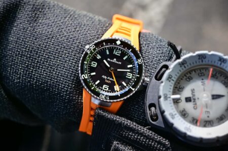 Blancpain Fifty Fathoms Tech Ref. 5019A titanium dive watch with black dial and orange strap