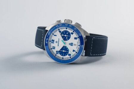 Bremont Terra Nova HRR Chronograph Turns the Regatta Into a Timing Tool Bremont Terra Nova HRR Chronograph with white dial, blue sub-dials and royal blue bezel
