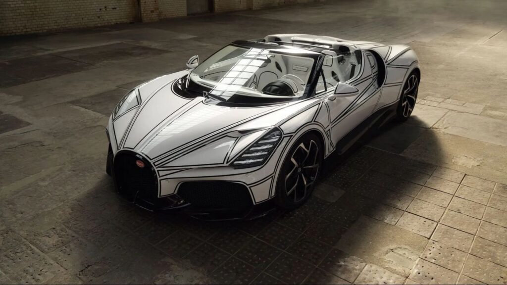 Bugatti W16 Mistral Blanc Éternel Brings Porcelain Back to the Hypercar World Bugatti W16 Mistral Blanc Éternel in white with black line detailing and porcelain accents