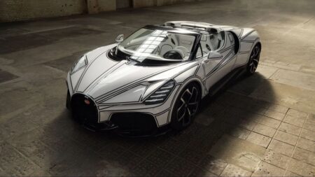 Bugatti W16 Mistral Blanc Éternel Brings Porcelain Back to the Hypercar World Bugatti W16 Mistral Blanc Éternel in white with black line detailing and porcelain accents