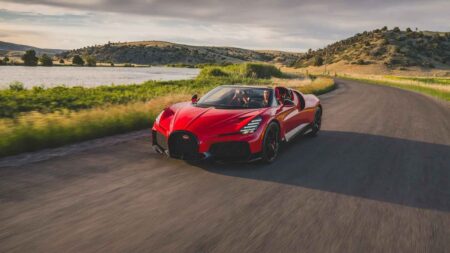 Bugatti Mistral With 321 Miles Targets Eight-Figure Monterey Sale Bugatti Mistral in Italian Red and Nocturne shown as a low-mileage auction car