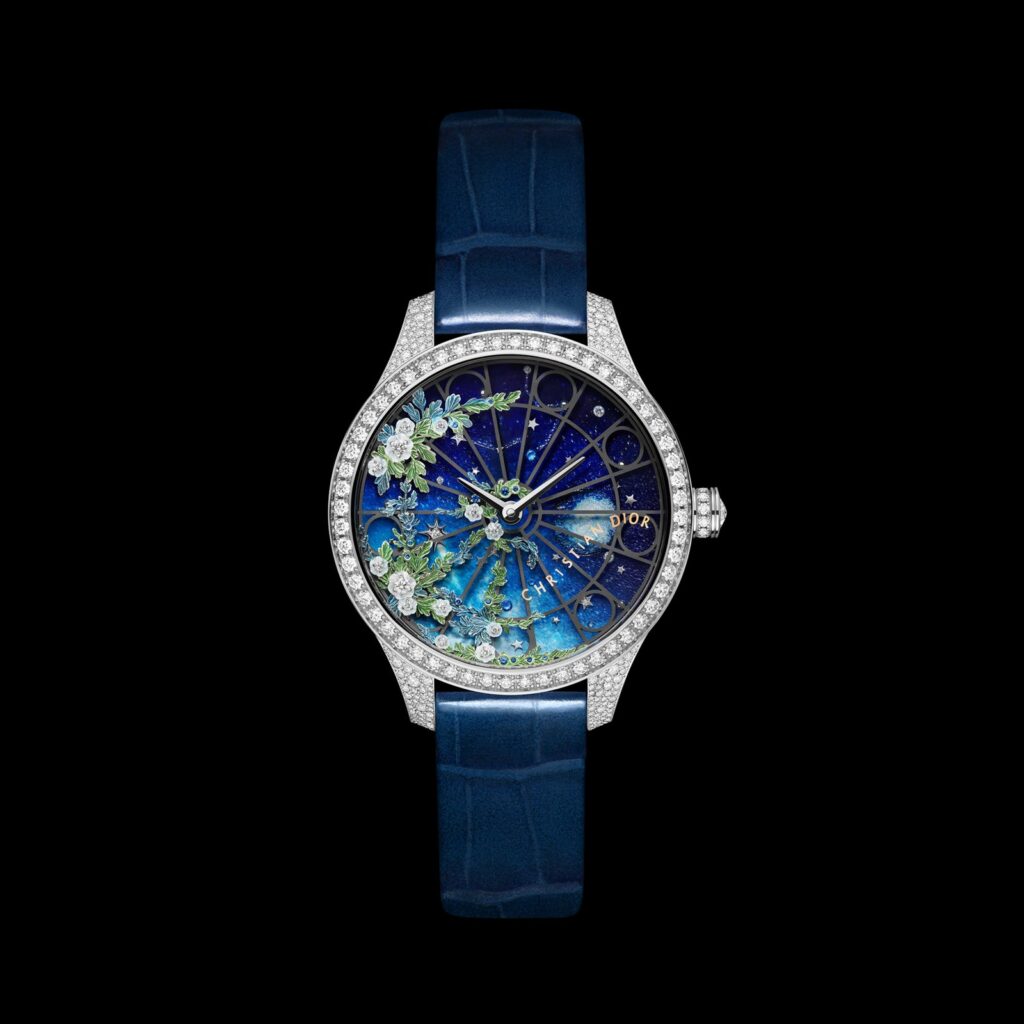 Dior Turns the Granville Night Sky Into a Grand Soir Watch Dior Grand Soir Ciel de Granville watch with starry mother-of-pearl dial and celestial decorative details