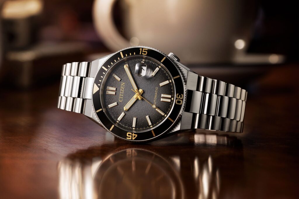 Citizen Tsuyosa Shore Time Slip Limited Edition with smoked black dial and gold-coloured bezel scale