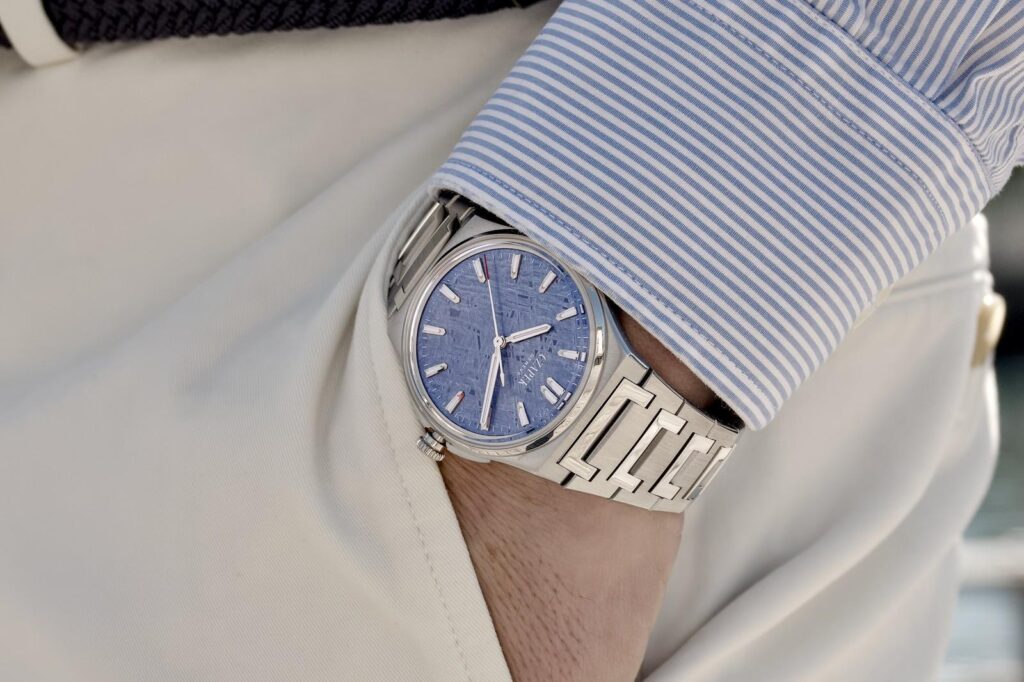 Czapek Antarctique Frozen Meteor with light blue meteorite dial and stainless steel integrated bracelet