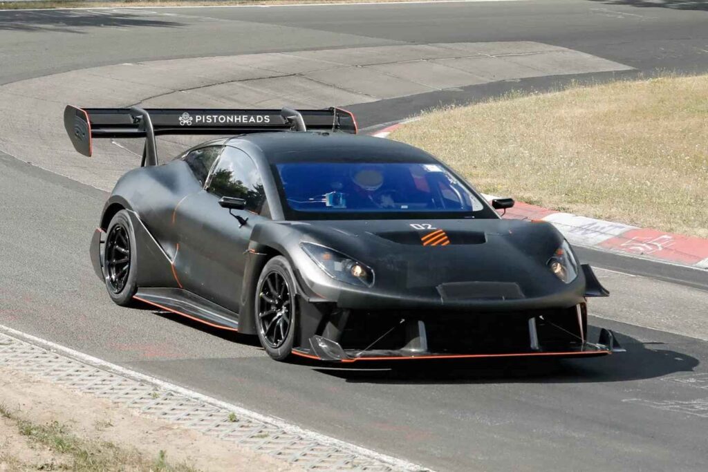 Denza Z Di-Aero P2000+ electric performance car testing with large rear wing at the Nürburgring