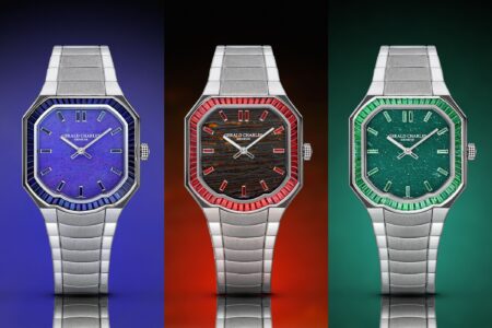 Gerald Charles Gives the Masterlink Stone Dials and Baguette Gem Bezels Gerald Charles Masterlink Gem Set Stone Dial watches with natural mineral dials and baguette-set bezels
