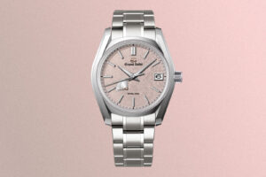 Grand Seiko Spring Drive Peach Blossom 62GS SBGA529 with peach dial and titanium bracelet