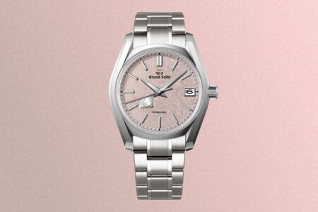 Grand Seiko’s Peach Blossom 62GS Spring Drive Is an Atlanta Boutique Exclusive Grand Seiko Spring Drive Peach Blossom 62GS SBGA529 with peach dial and titanium bracelet