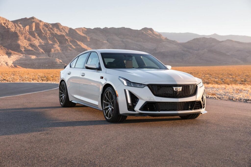Cadillac CT5-V Blackwing performance sedan on a dark road