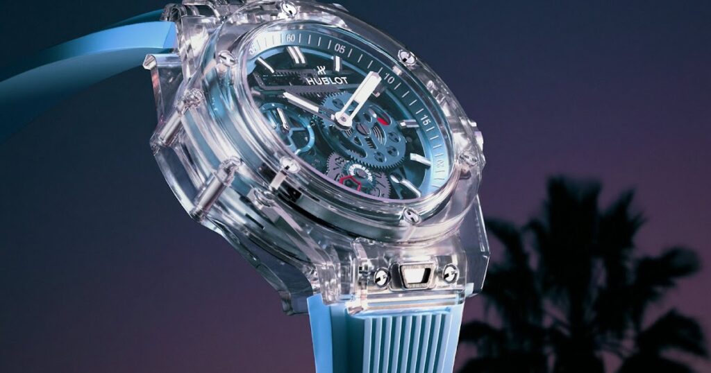 Hublot Big Bang Sapphire Sky Blue Puts the Meca-10 on Display Hublot Big Bang Sapphire Sky Blue watch with transparent sapphire case
