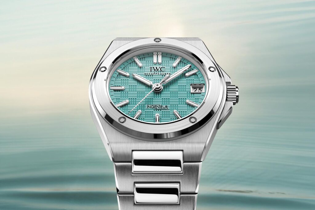 IWC Ingenieur Automatic 35 Pool with turquoise grid dial and stainless steel bracelet