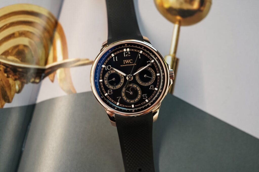 IWC Portugieser Yacht Club Perpetual Calendar 42 in Armor Gold with black dial and rubber strap