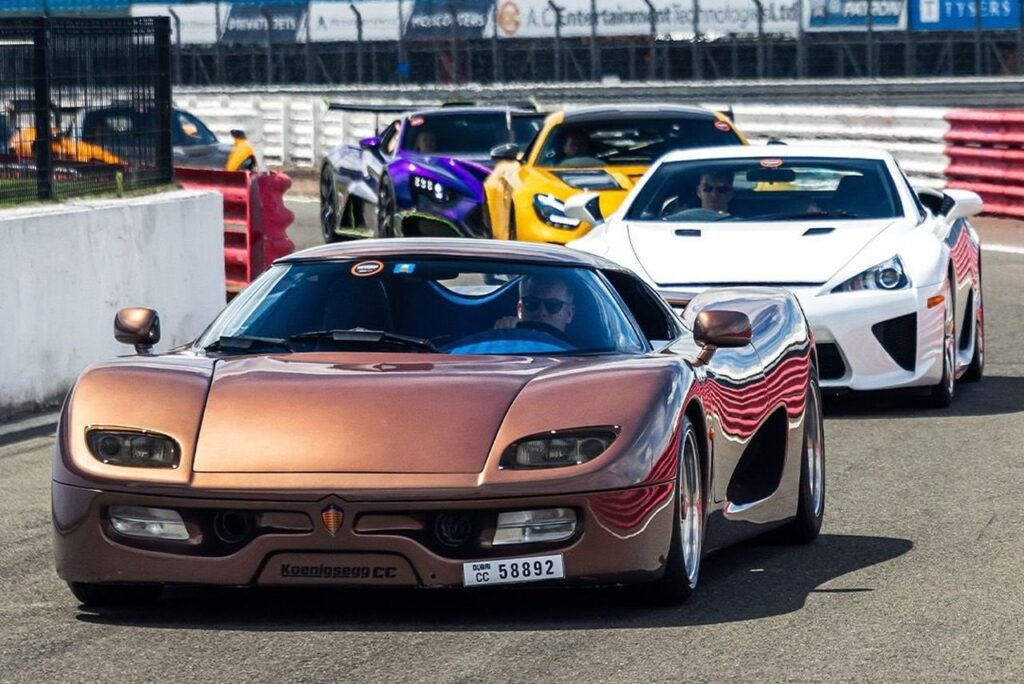 Koenigsegg CC XP 001 prototype in metallic bronze at Silverstone Circuit