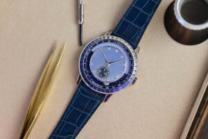 Krayon Anywhere Parhelion gem-set astronomical watch in white gold with gradient blue sapphires