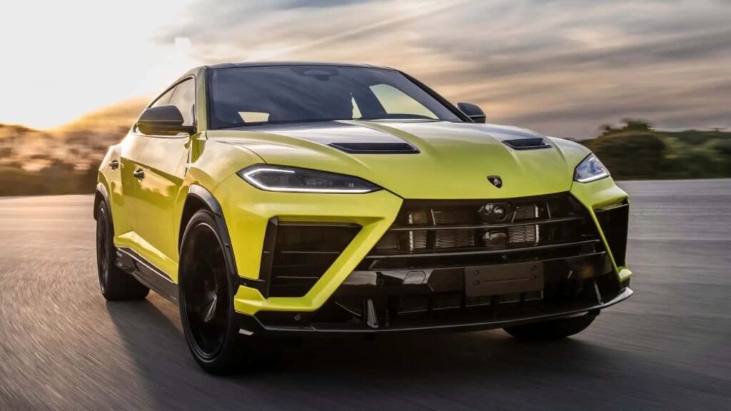 Lamborghini Urus SE Performante plug-in hybrid SUV in a dramatic studio setting