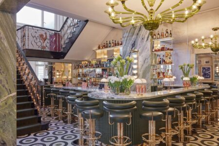 Langan’s Brasserie Marks 50 Years of Mayfair Dining The dining room at Langan’s Brasserie in Mayfair set for an evening service