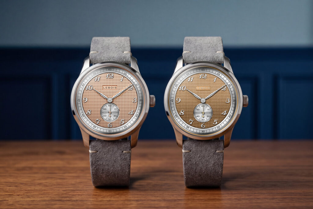 Lebois & Co. Heritage Atelier Small Seconds Clous de Paris and Stroopwafel watches with textured dials