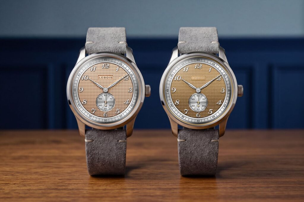 Lebois & Co Heritage Atelier Small Seconds watches with Clous de Paris and Stroopwafel textured dials