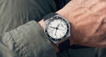 Micromilspec Dualtimer white dial GMT watch on bracelet