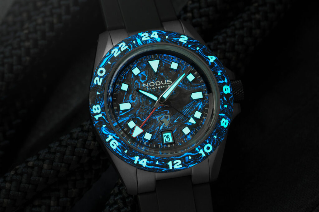Nodus x Raven TrailTrekker Carbon GMT watch with forged carbon dial and bezel