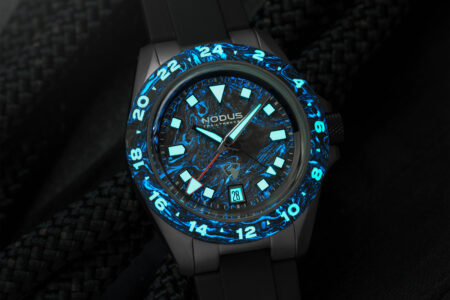 Nodus x Raven TrailTrekker Carbon GMT watch with forged carbon dial and bezel