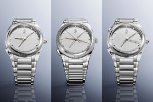 Parmigiani Fleurier Tonda PF platinum trilogy with sandblasted platinum dials and integrated bracelets
