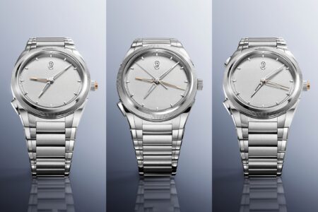 Parmigiani Fleurier Tonda PF platinum trilogy with sandblasted platinum dials and integrated bracelets
