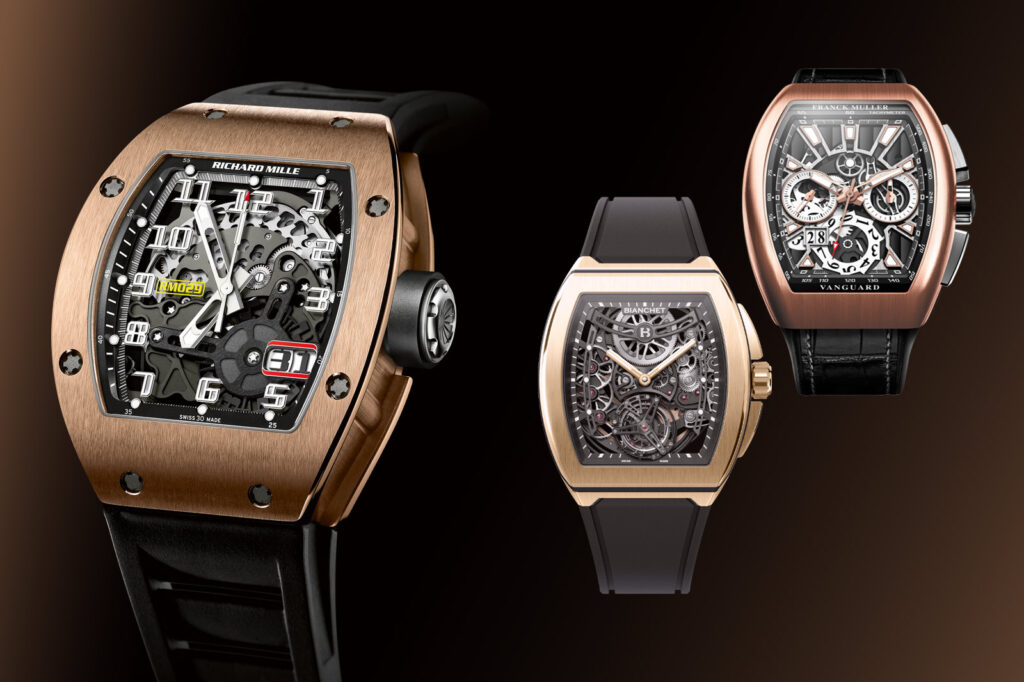 Richard Mille Alternatives With Tonneau Attitude at Lower Prices Selection of tonneau sports watches with skeleton dials and rubber straps inspired by Richard Mille styling